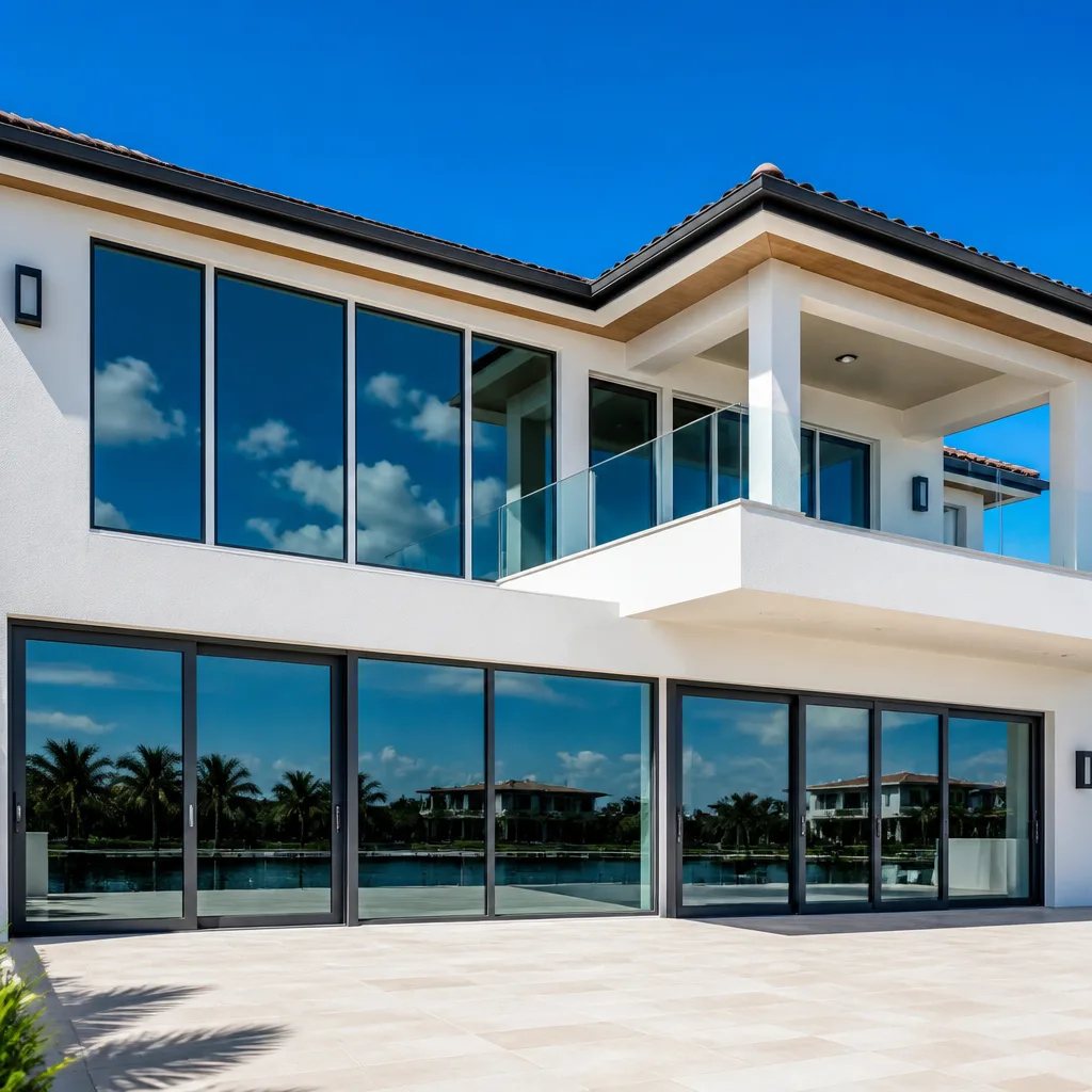 Modern luxury home with high-performance impact windows and sliding glass doors in Sunset, FL